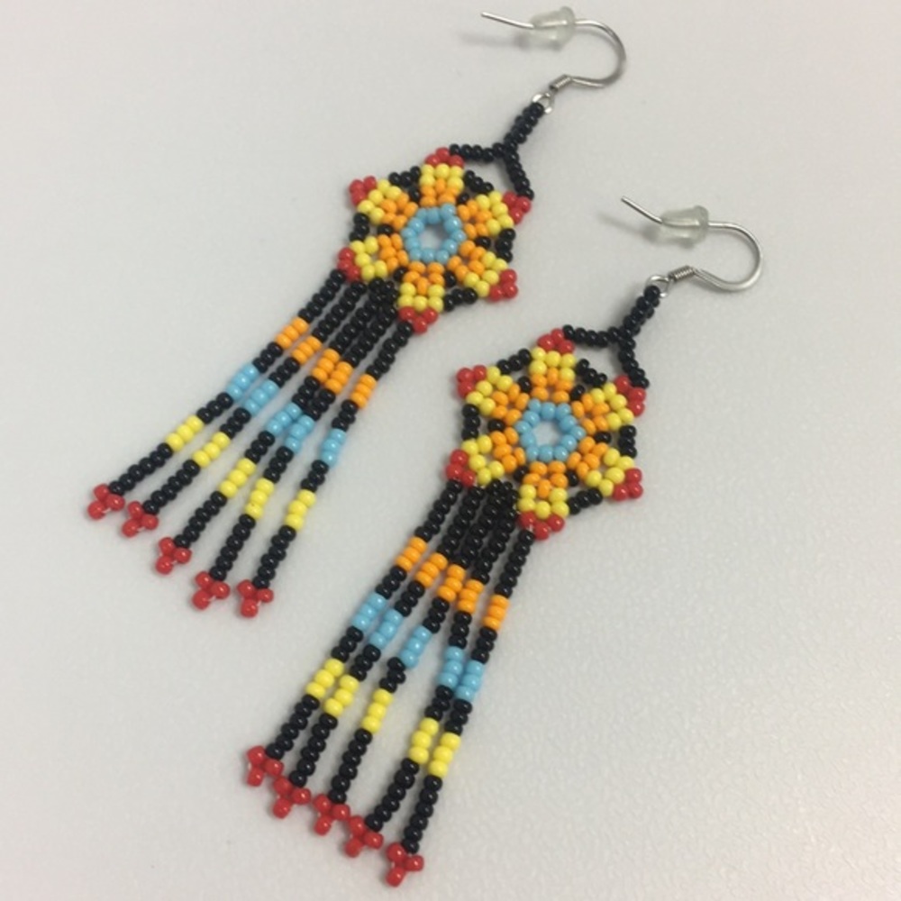 Handmade flower fringe seed beads boho earrings